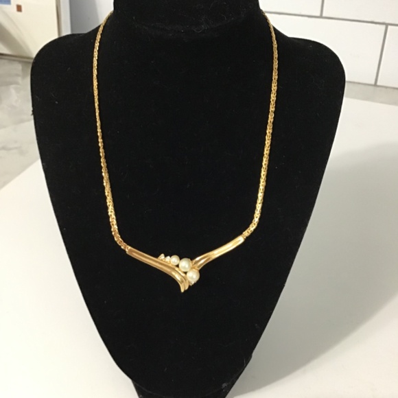 VTG Vendome Faux Pearl and Clear Rhinestone Necklace - Picture 2 of 5